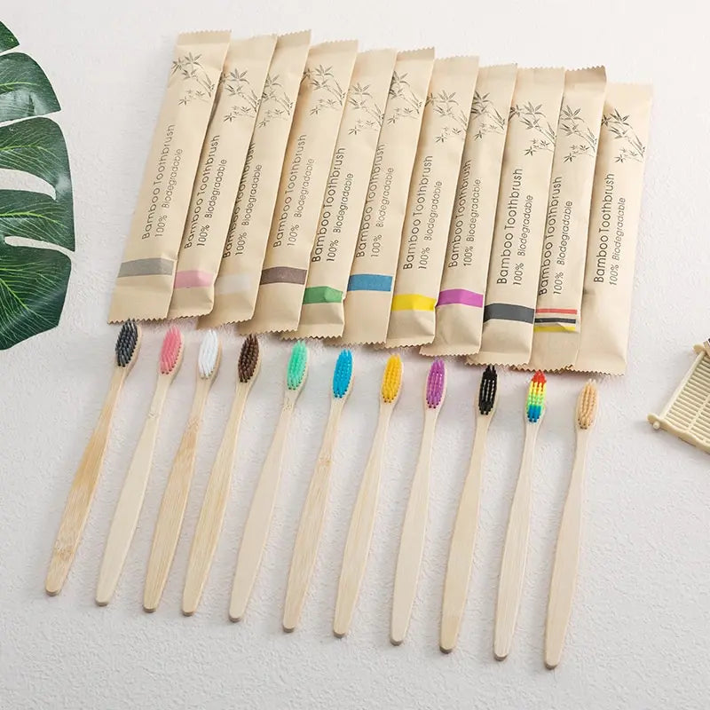 Bamboo Toothbrush Set - Natural & Eco-Friendly (10 Pack)