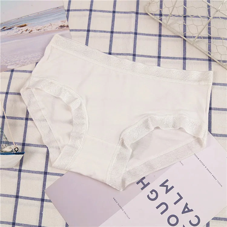 5Pcs Women's Panties Sexy Cotton Bamboo Fiber Lace Underwear
